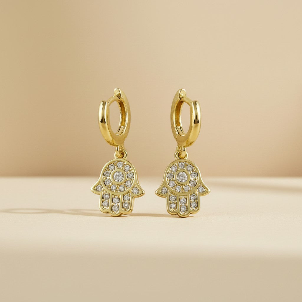 🤲 18k Gold Filled Hamsa Hoop Charm Earrings — A Small Hoop. A Sparkling Hand. All the Protection.