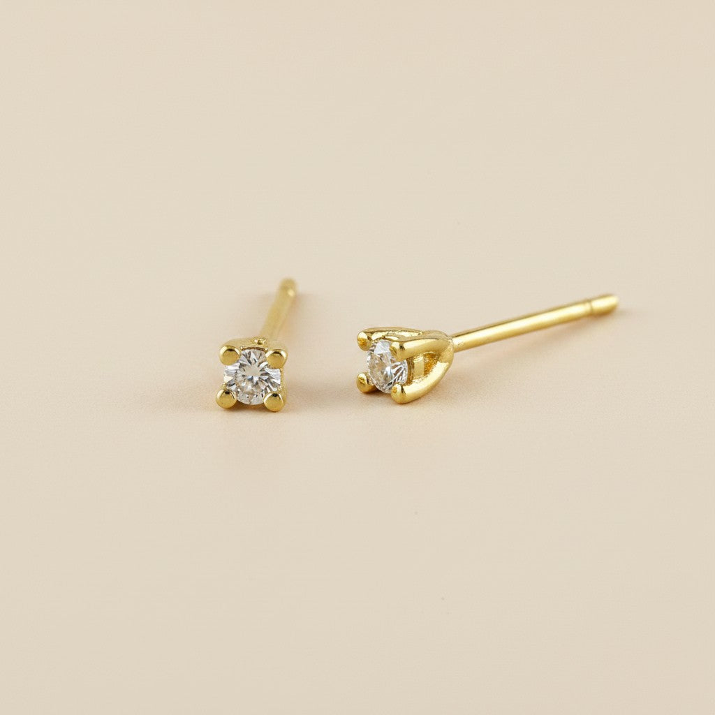 18k Gold Filled 2.0mm CZ Stud Earrings | Classic Four-Prong Brilliance