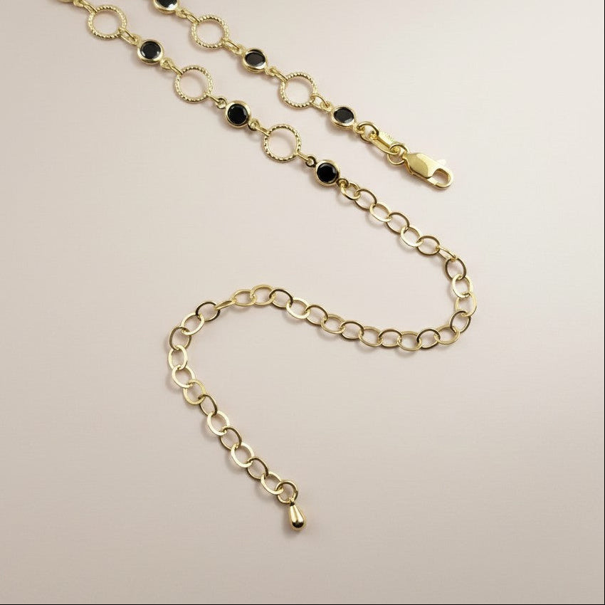 ✨ 18k Gold Filled Black CZ Circle Link Belly Chain — Gold; Black. The Contrast That Commands.