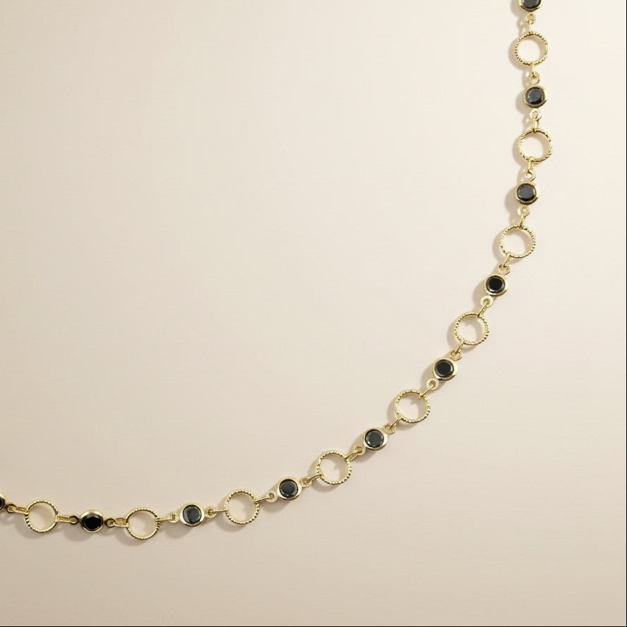 ✨ 18k Gold Filled Black CZ Circle Link Belly Chain — Gold; Black. The Contrast That Commands.