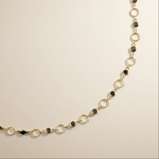 ✨ 18k Gold Filled Black CZ Circle Link Belly Chain — Gold; Black. The Contrast That Commands.
