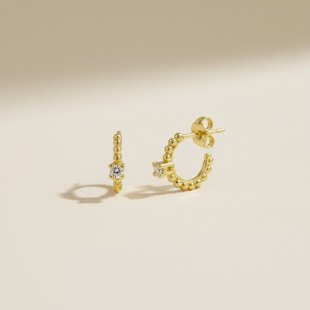 ✨ 18k Gold Filled Beaded CZ Hoop Earrings — A Thousand Tiny Gold Beads. One Perfect Sparkle.