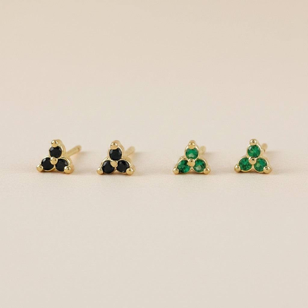 ✨ 18k Gold Filled Triple Stone Triangle Stud Earrings — Three Stones. One Shape. Two Personalities.