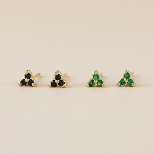 ✨ 18k Gold Filled Triple Stone Triangle Stud Earrings — Three Stones. One Shape. Two Personalities.