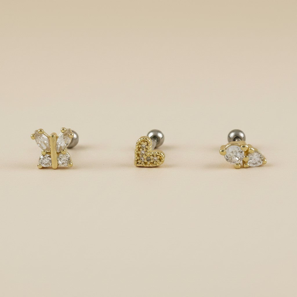 ✨ 18k Gold Filled CZ Piercing Studs — Three Styles. One Perfect Fit. Every Piercing.