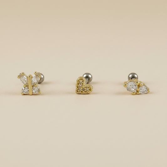 ✨ 18k Gold Filled CZ Piercing Studs — Three Styles. One Perfect Fit. Every Piercing.