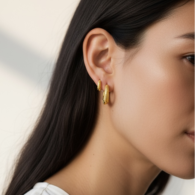 18k Gold Filled Textured Clicker Hoop Earrings | Curated Ear Stack Essential