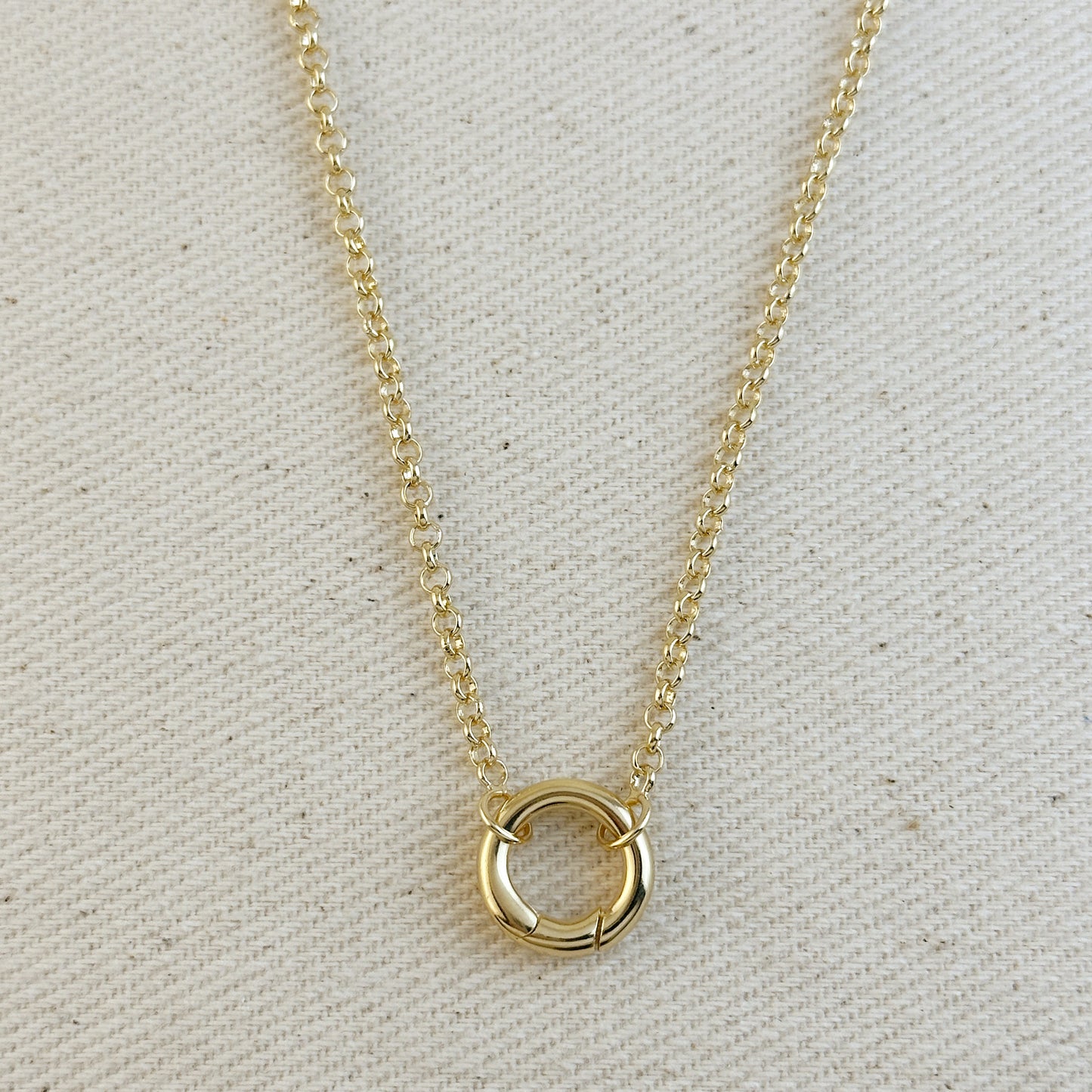18k Gold Filled Rolo Chain Necklace Featuring Carabiner Clasp