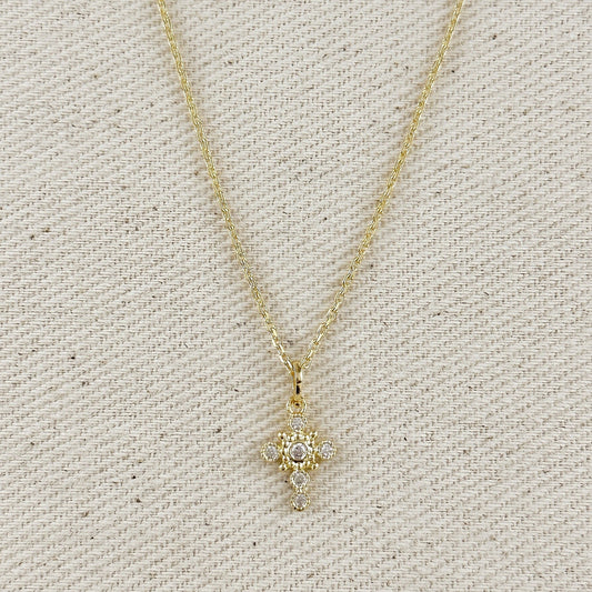 18k Gold Filled Bezel Cross CZ Necklace