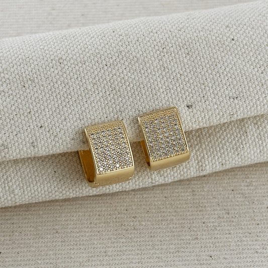 18k Gold Filled Iced Chunky Square Clicker Earrings