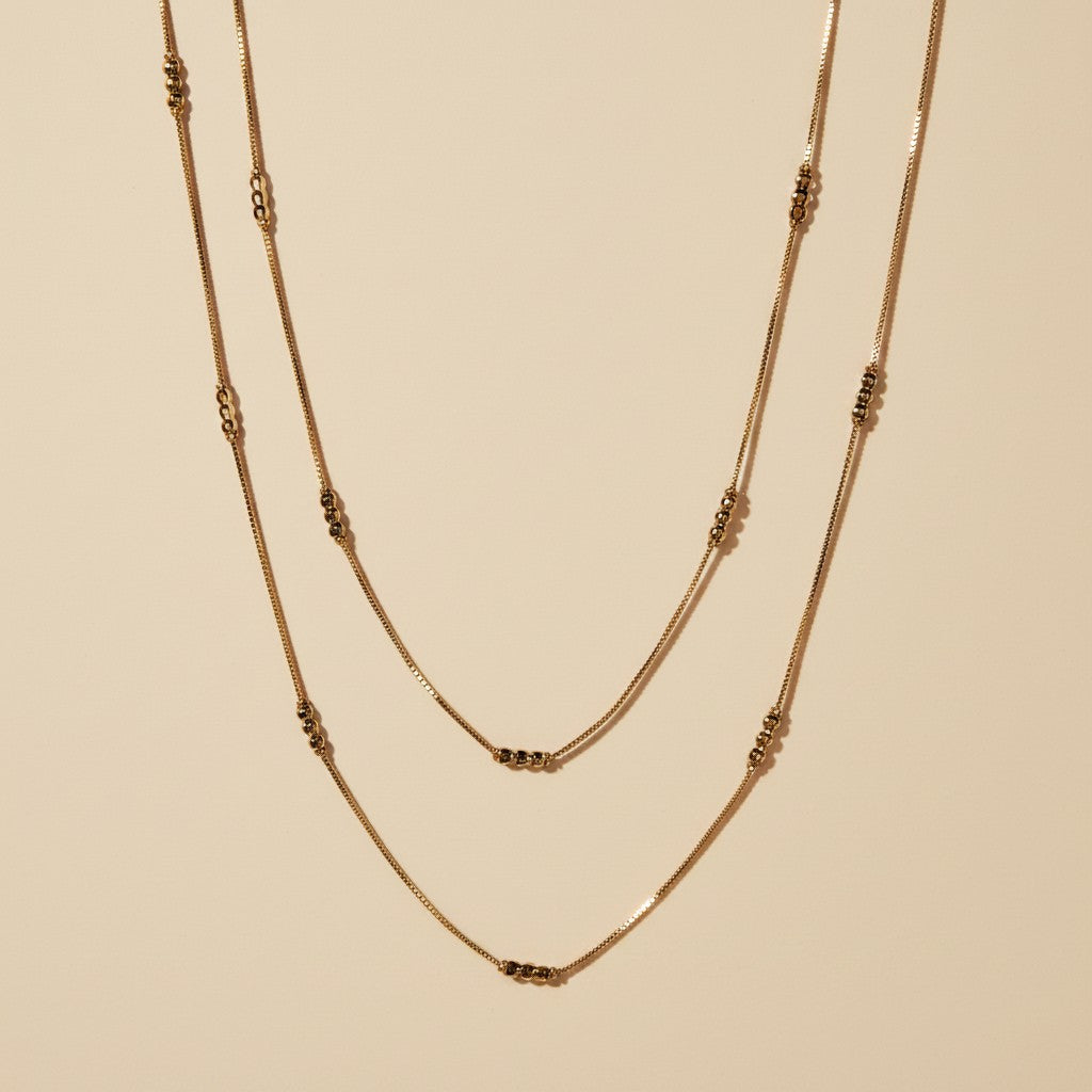 18k Gold Filled Bead Detailed Box Chain Necklace | Delicate Elegance