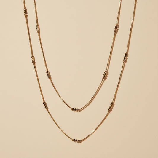 18k Gold Filled Bead Detailed Box Chain Necklace | Delicate Elegance