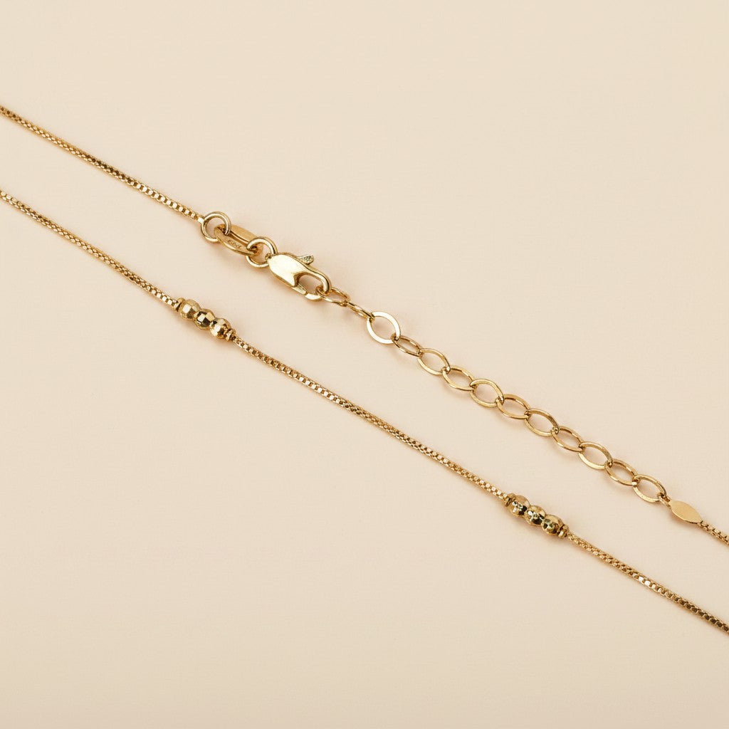 18k Gold Filled Bead Detailed Box Chain Necklace | Delicate Elegance