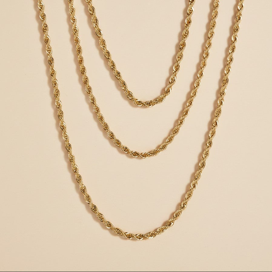 18k Gold Filled 3.0mm Rope Chain Necklace | Bold Classic Style