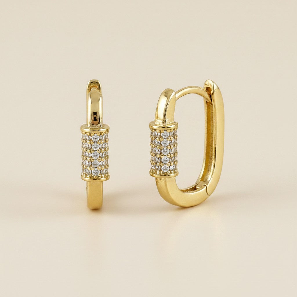 18k Gold Filled Carabiner CZ Hoop Earrings | Edgy Contemporary Sparkle