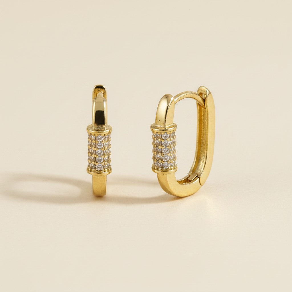 18k Gold Filled Carabiner CZ Hoop Earrings | Edgy Contemporary Sparkle