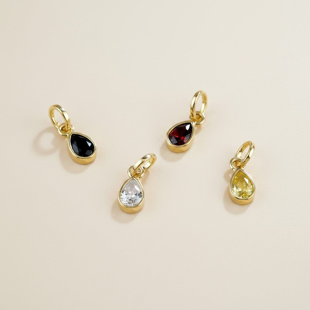 18k Gold Filled Birthstone Bezel Drop Charm | Personalized Sparkle
