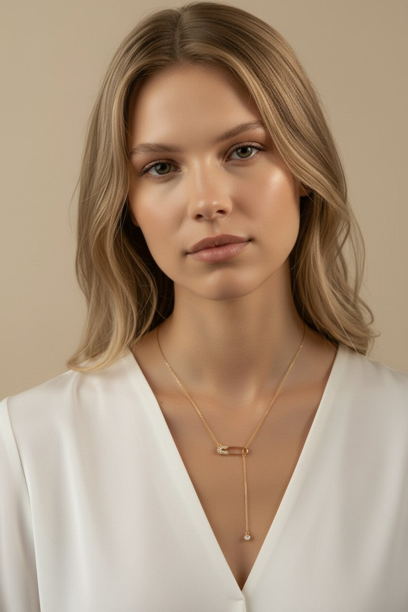18k Gold Filled Safety Pin Necklace