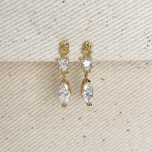 18k Gold Filled Princess Cut and Marquise CZ Dangling Earrings