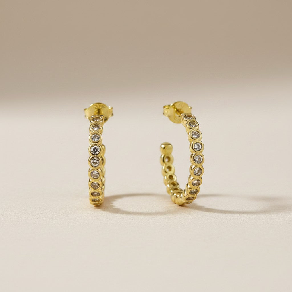 18k Gold Filled 19mm Bezel CZ C- Hoop Earrings