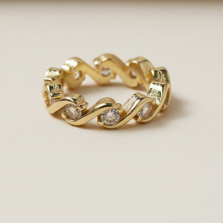 CZ Wave Eternity Band Ring for Women - Sparkling Statement Ring