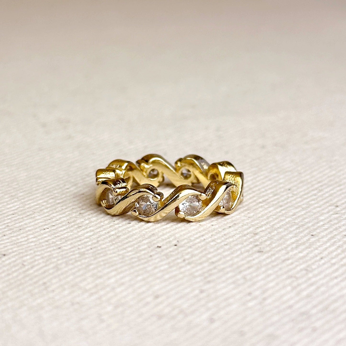 18k Gold Filled Cz Wave Eternity Band Ring