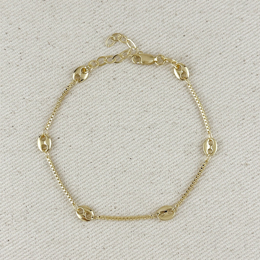 18k Gold Filled Fancy Box Chain Bracelet