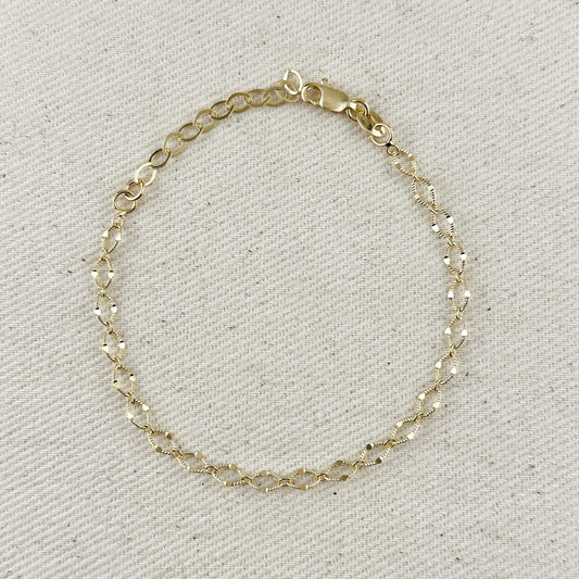 18k Gold Filled Diamond Cut Detailed Chain Bracelet