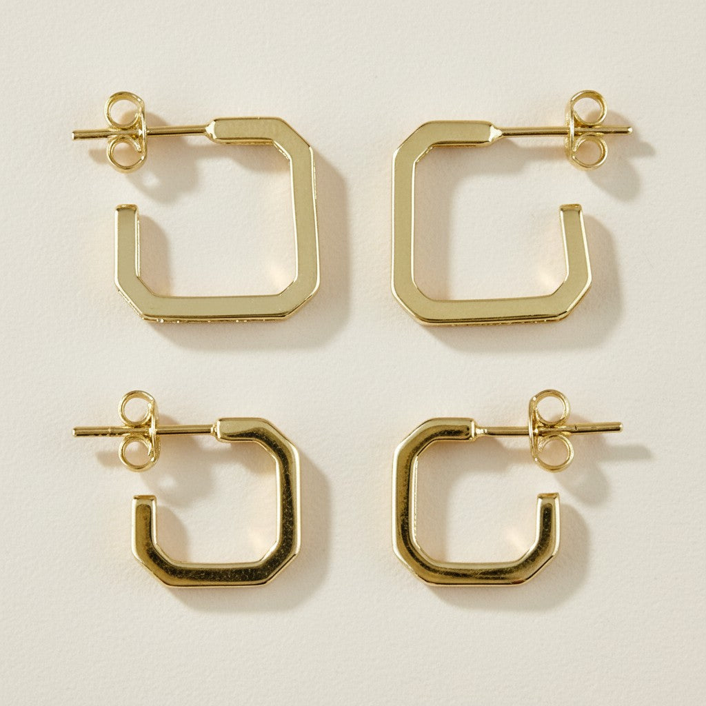 18k Gold Filled Square C-Hoop Earrings | Modern Geometry, Classic Elegance