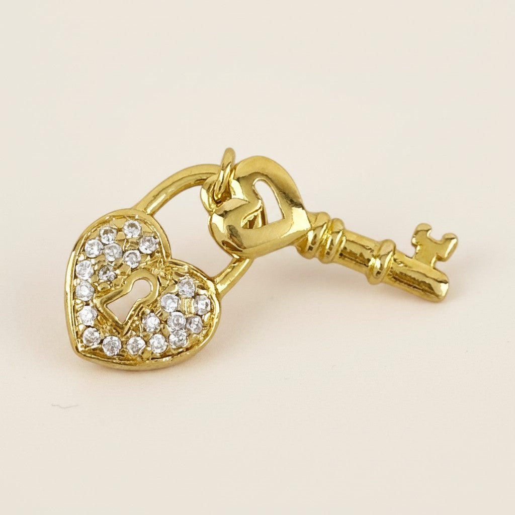 🔑 18k Gold Filled CZ Heart & Key Charm — Because Some People Hold the Key to Everything