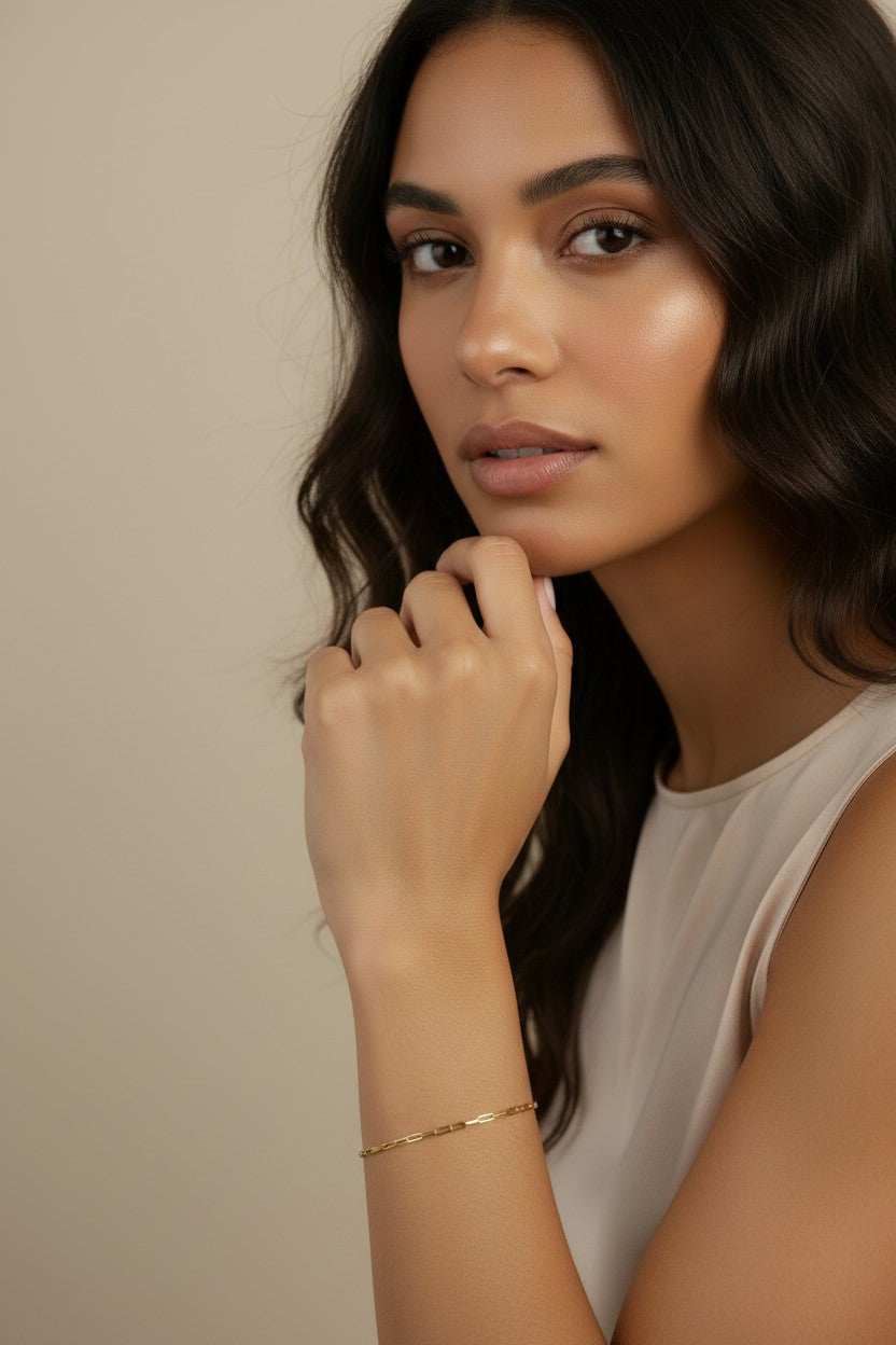 18K Gold Filled Mini Paperclip Chain Bracelet
