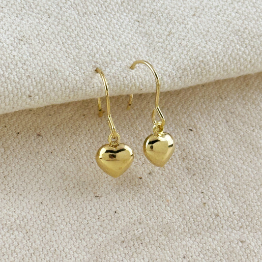 18k Gold Filled Mini Dangle Puffy Heart Earrings