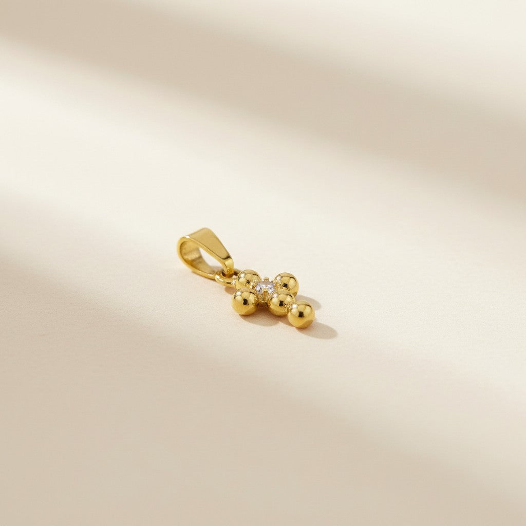 18k Gold Filled Mini Bead Cross Charm