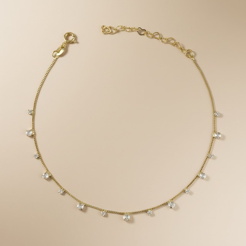 ✨ 18k Gold Filled Micro CZ Drop Anklet — Tiny Sparkle, Endless Charm