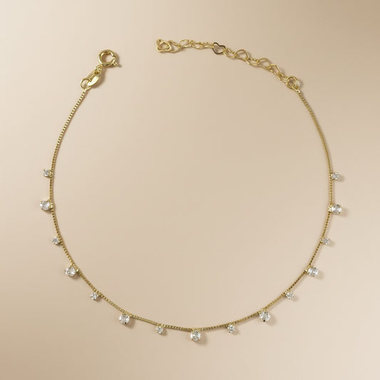 ✨ 18k Gold Filled Micro CZ Drop Anklet — Tiny Sparkle, Endless Charm