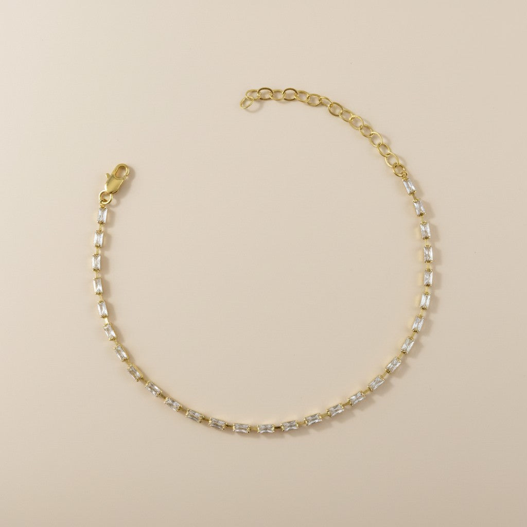 Anklet 18k Gold Filled In Crystal Baguette