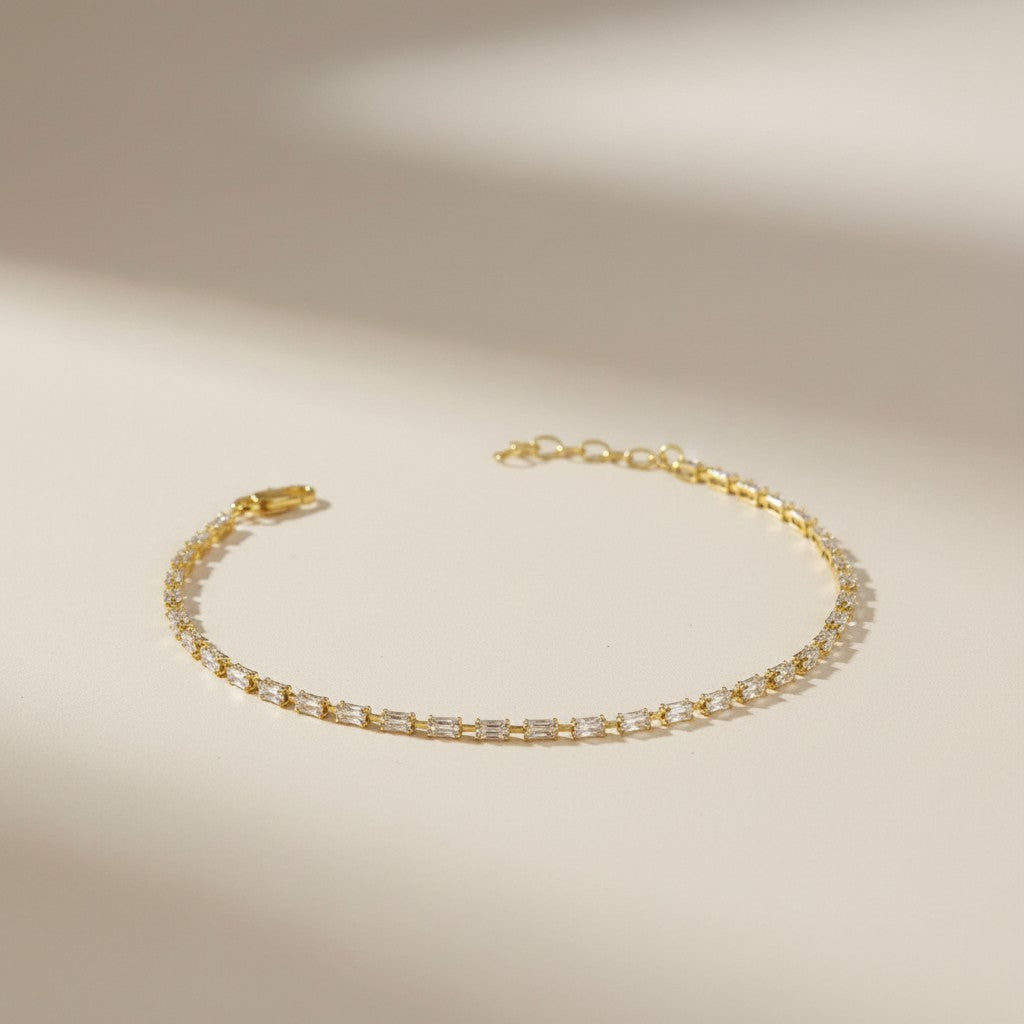 Anklet 18k Gold Filled In Crystal Baguette