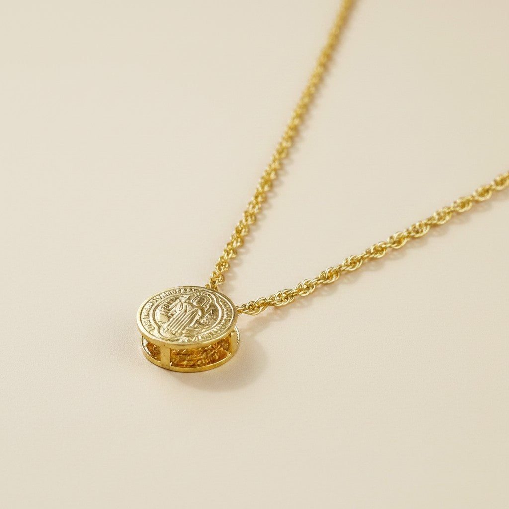 18k Gold Filled Petite Double-Sided Saint Benedict Coin Necklace | Faith & Protection