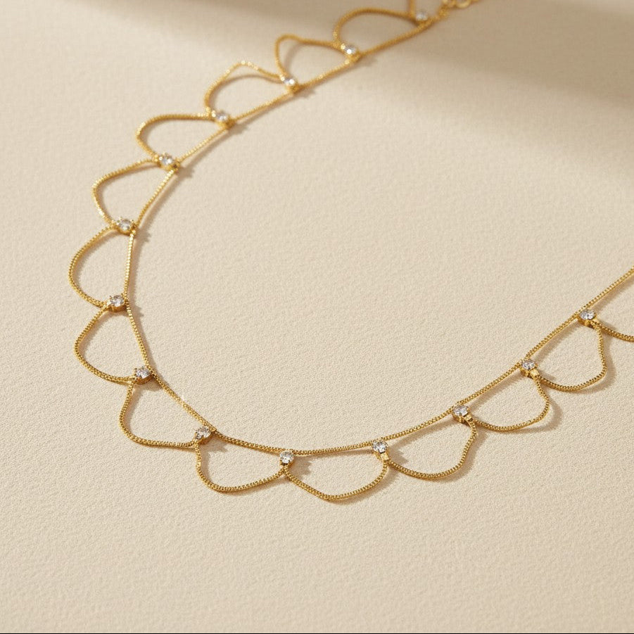 18k Gold Filled Bali Style Belly Chain with CZ Stones | Boho Body Jewelry