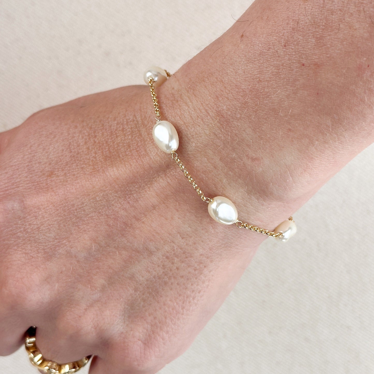 18k Gold Filled Spaced Baroque Pearl Bracelet