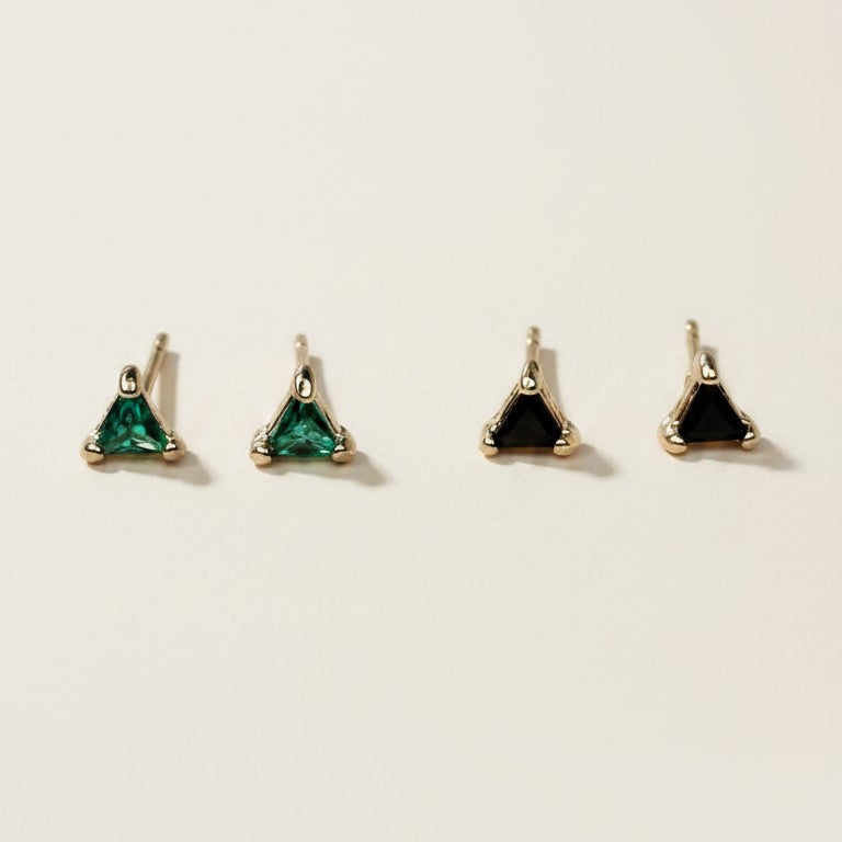 18k Gold Filled Mini CZ Triangle Studs — Three Points. Two Colors. The Tiniest Statement.