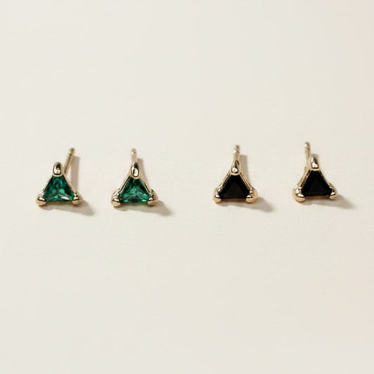 18k Gold Filled Mini CZ Triangle Studs — Three Points. Two Colors. The Tiniest Statement.