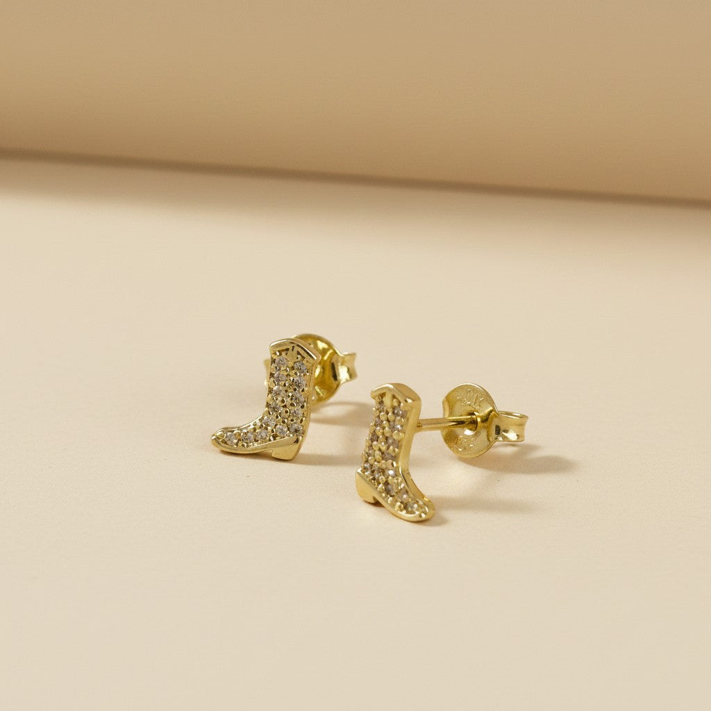 18k Gold Filled Pavé CZ Cowgirl Boot Studs — Small in Size, Big in Spirit