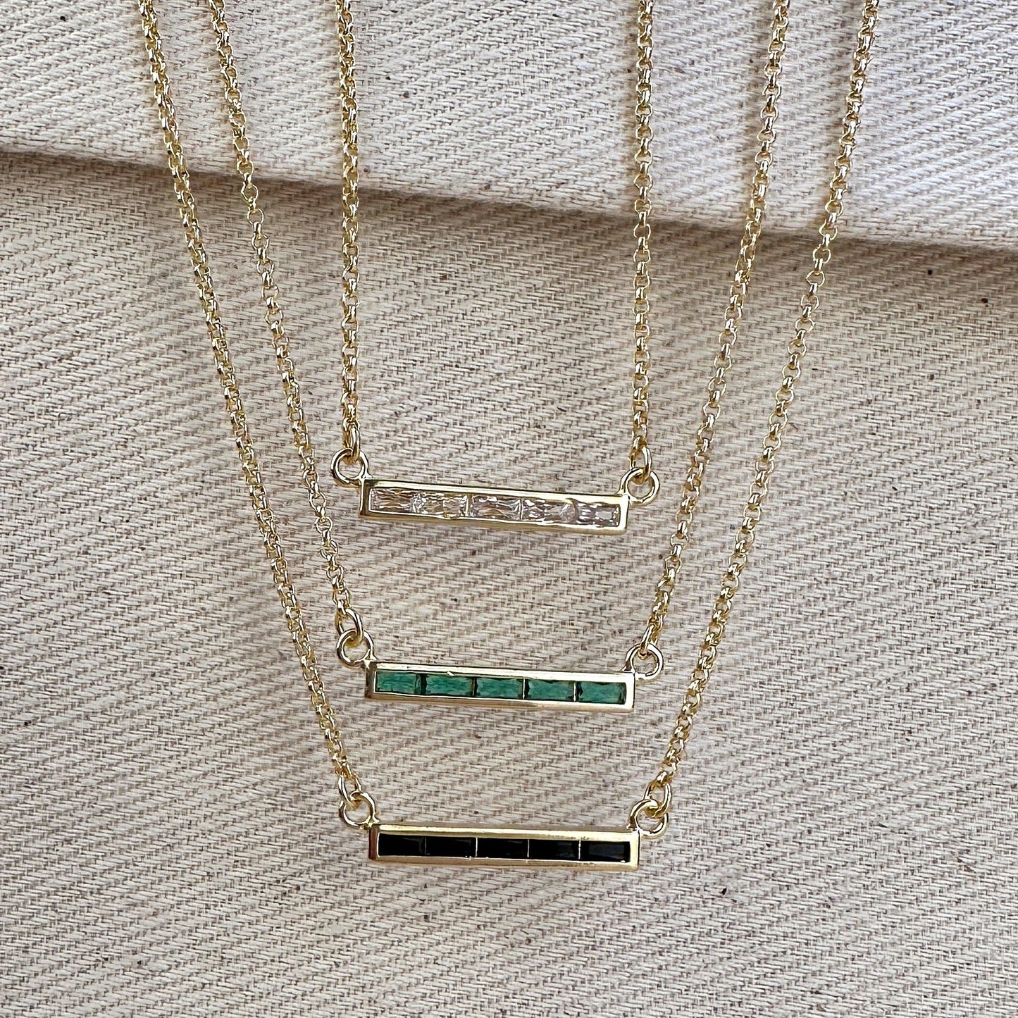 18k Gold Filled CZ Bar Necklace