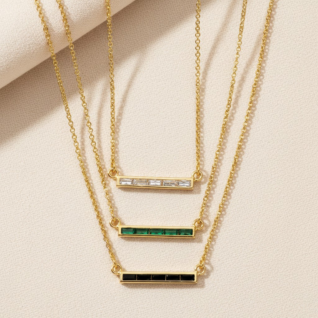 ✨ 18k Gold Filled CZ Bar Necklace — One Sleek Line. Three Brilliant Colors.
