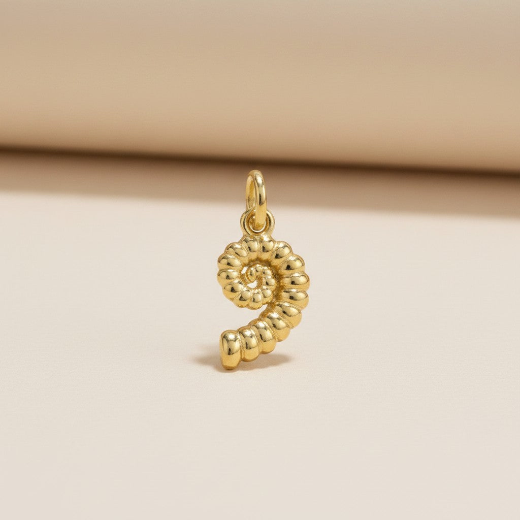 18k Gold Filled Sundial Shell Charm — Nature's Most Perfect Spiral, Worn in Gold