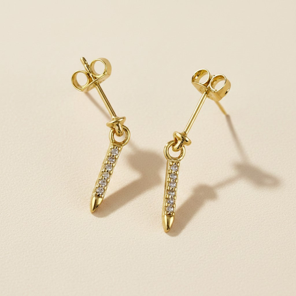 ⚡ 18k Gold Filled Pavé CZ Spear Drop Earrings — Fully Crystalline. Directionally Pointed. Two Lengths