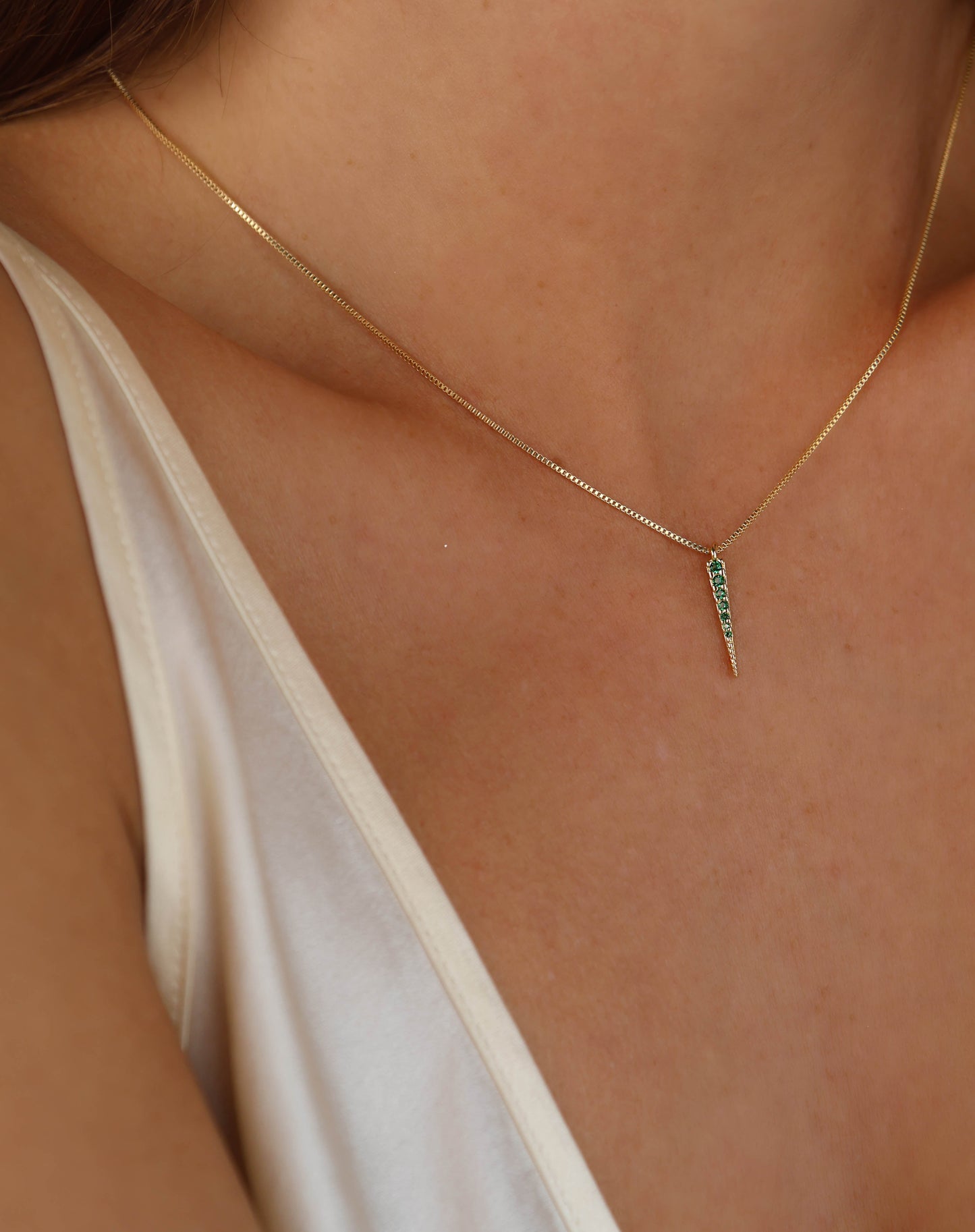 18k Gold Filled Emerald CZ Spear Necklace