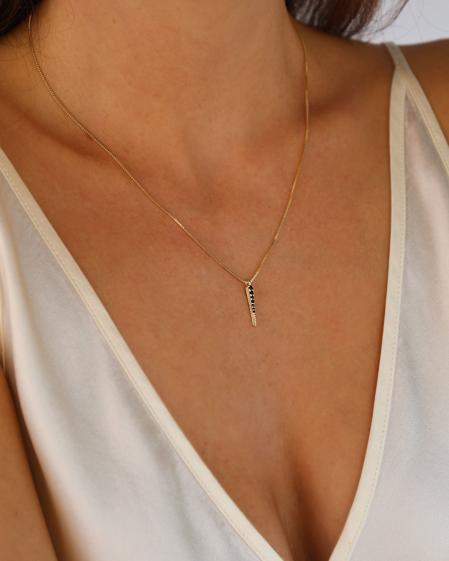 18k Gold Filled Black CZ Spear Necklace