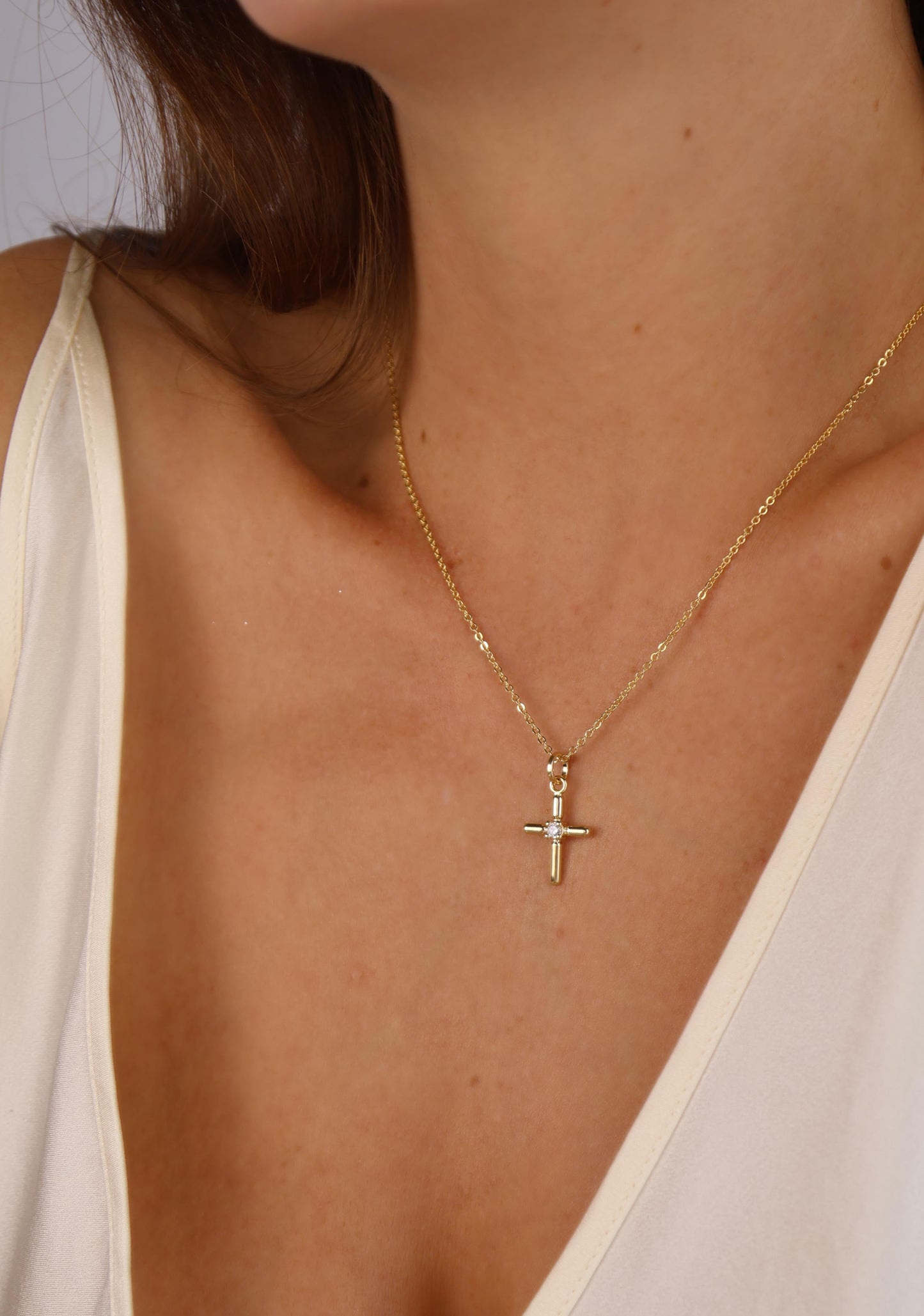 18k Gold Filled Polished Cross With CZ Detail Pendant